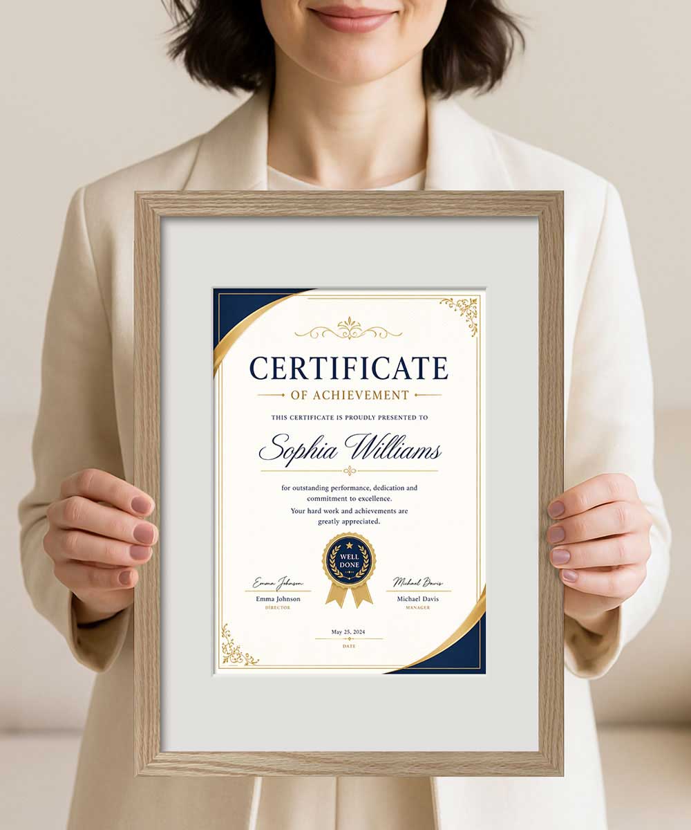 Award-Frame-Elegant-Natural-Oak-A3-to-A4-Lady-Hodling-Portrait